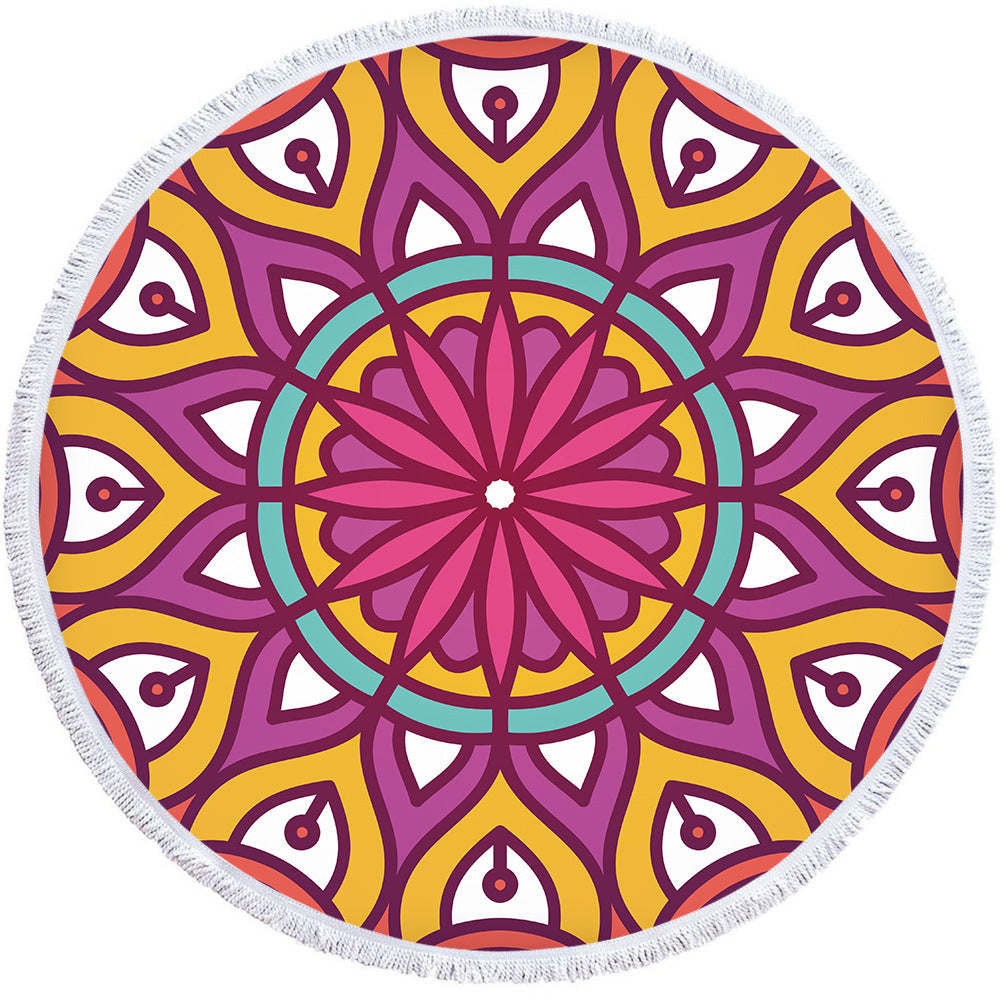 Microfiber Round Printed Beach Towel With Fringe
