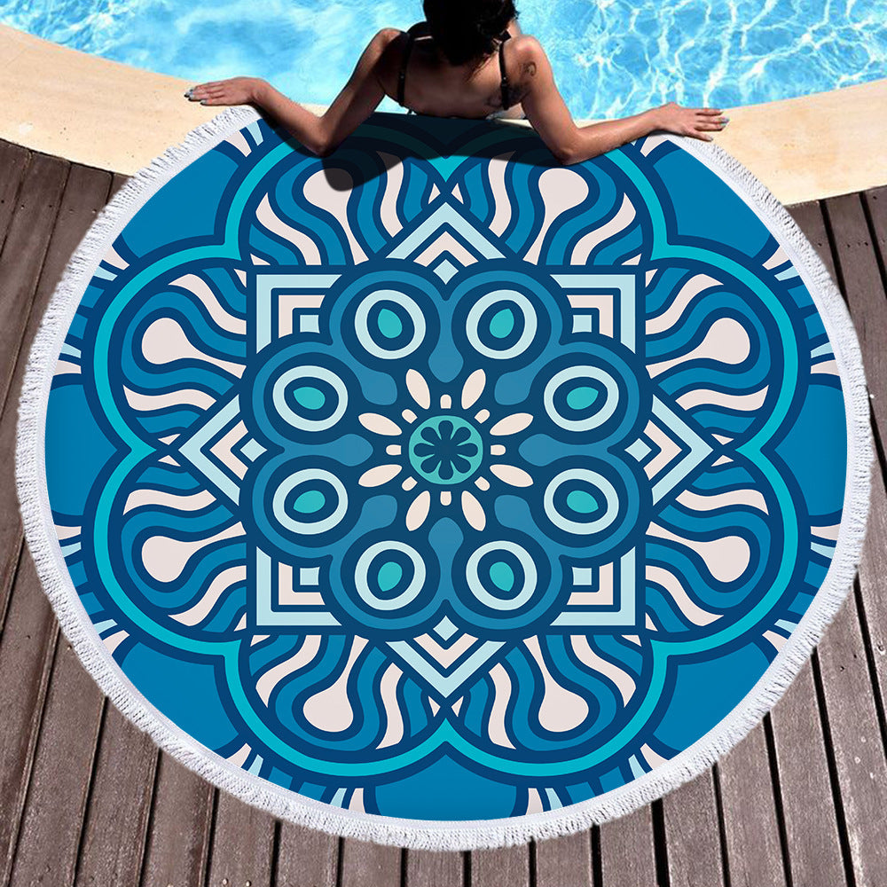Microfiber Round Printed Beach Towel With Fringe