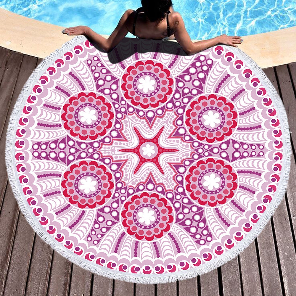 Microfiber Round Printed Beach Towel With Fringe