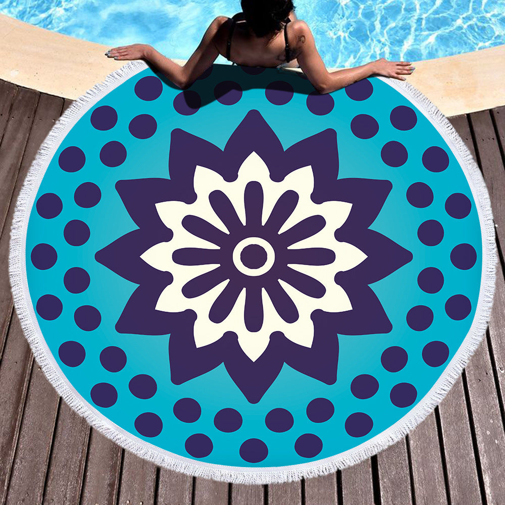 Microfiber Round Printed Beach Towel With Fringe