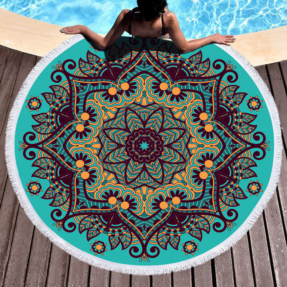 Microfiber Round Printed Beach Towel With Fringe