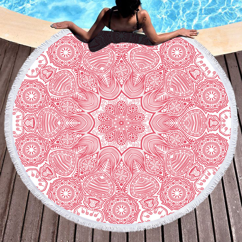 Microfiber Round Printed Beach Towel With Fringe