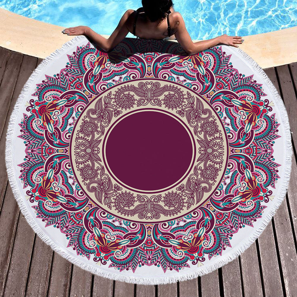 Microfiber Round Printed Beach Towel With Fringe