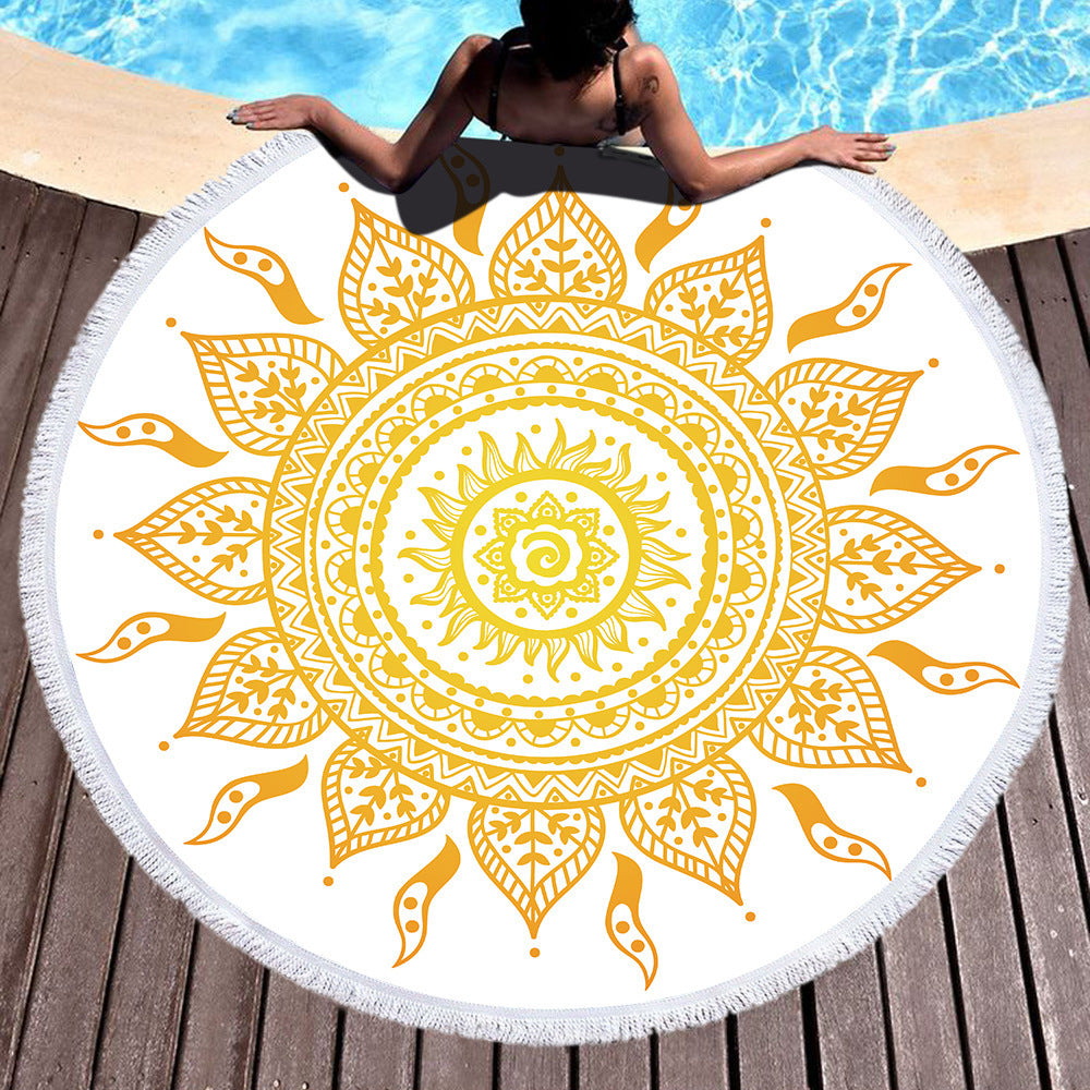 Microfiber Round Printed Beach Towel With Fringe