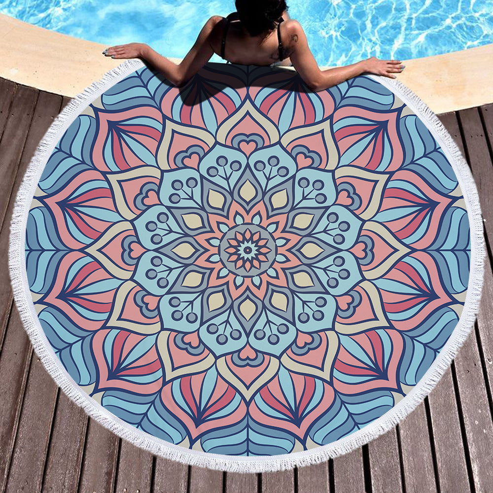 Microfiber Round Printed Beach Towel With Fringe