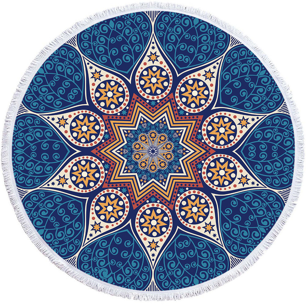 Microfiber Round Printed Beach Towel With Fringe