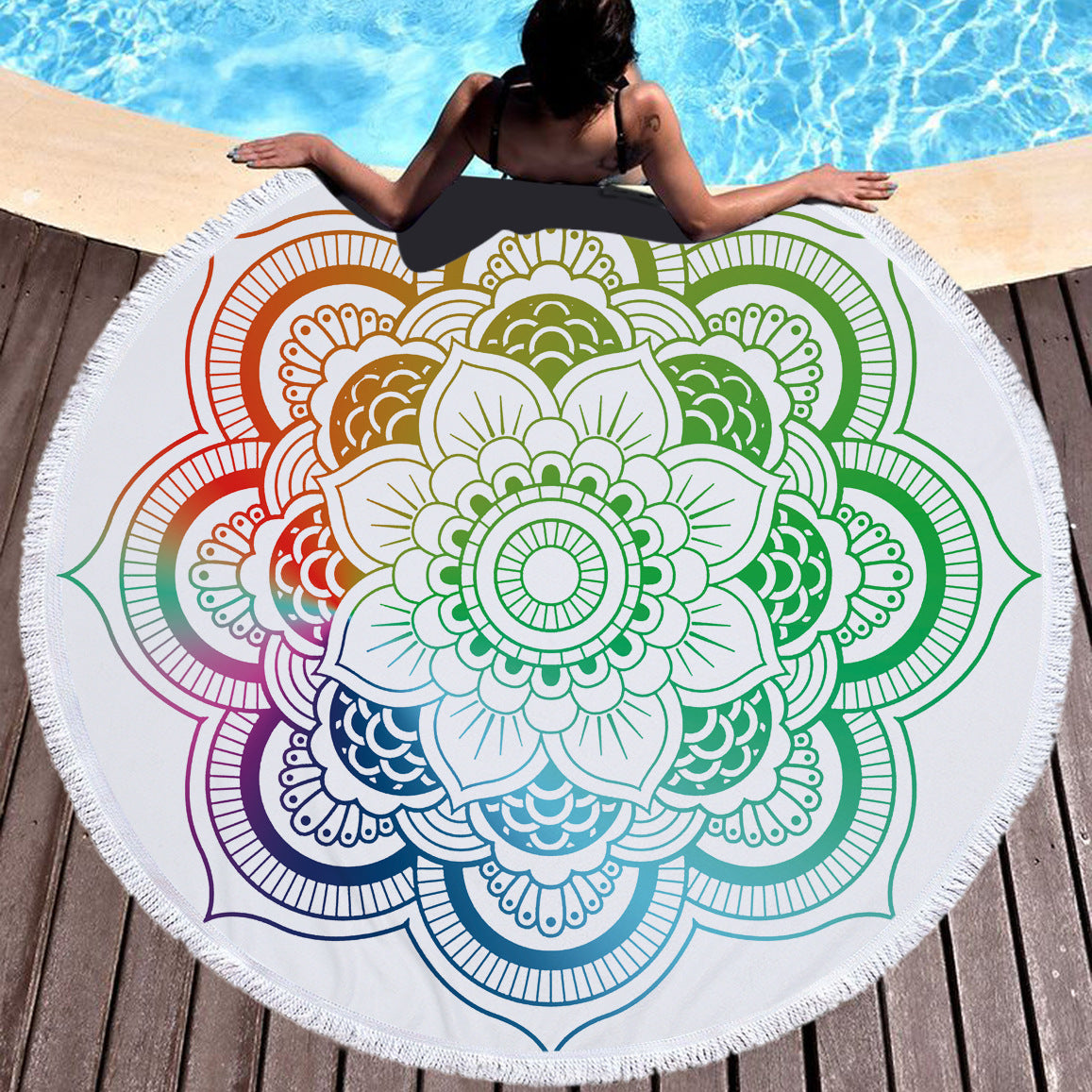 Microfiber Round Printed Beach Towel With Fringe