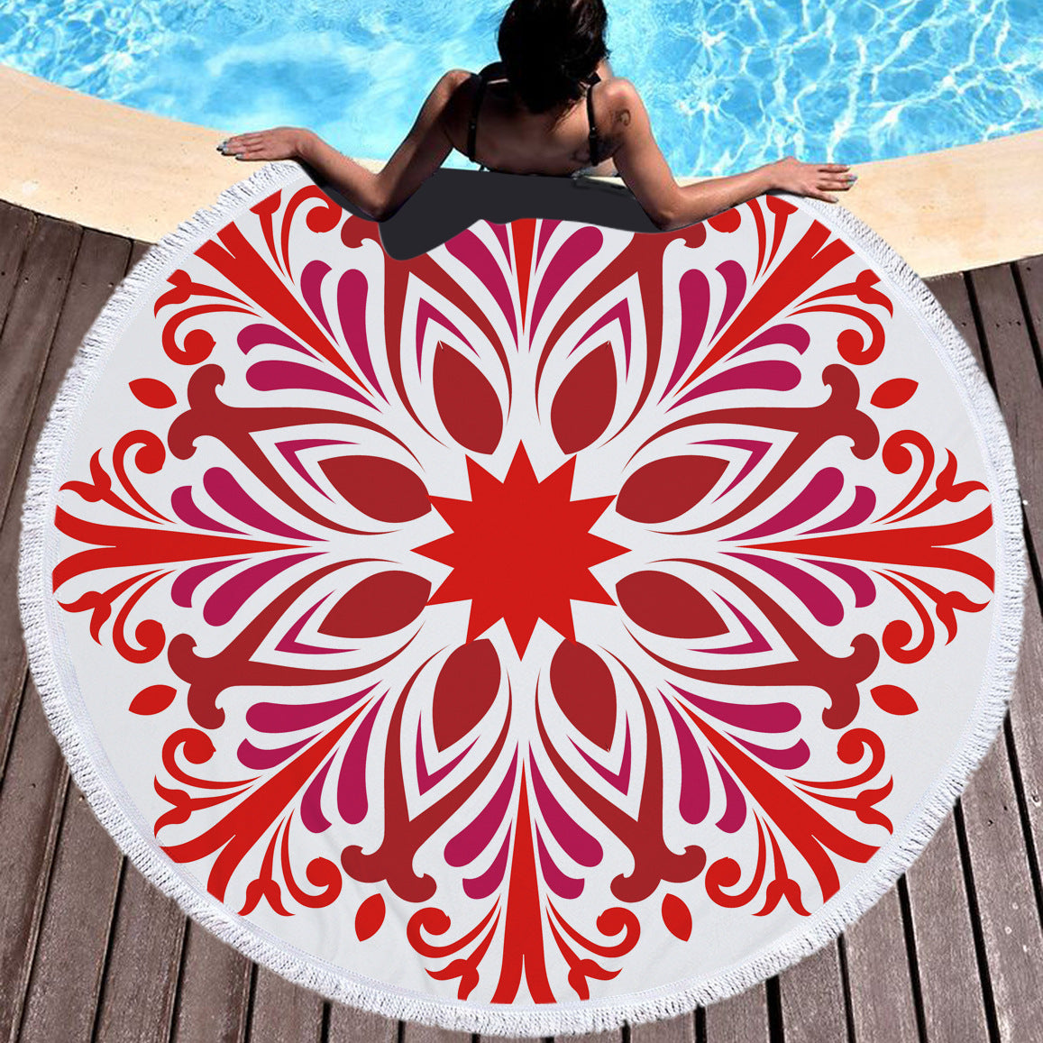 Microfiber Round Printed Beach Towel With Fringe