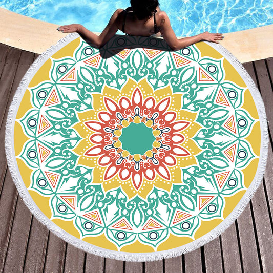 Microfiber Round Printed Beach Towel With Fringe