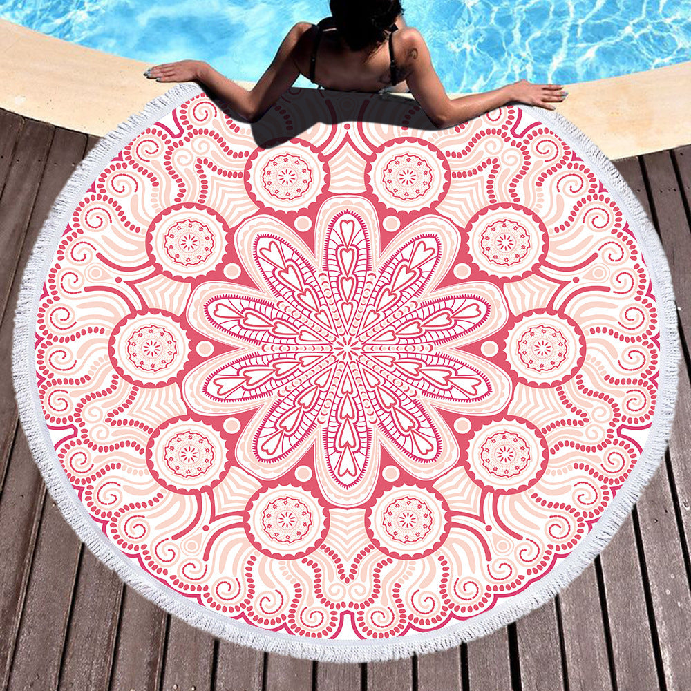 Microfiber Round Printed Beach Towel With Fringe