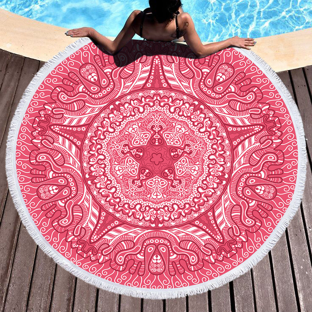 Microfiber Round Printed Beach Towel With Fringe