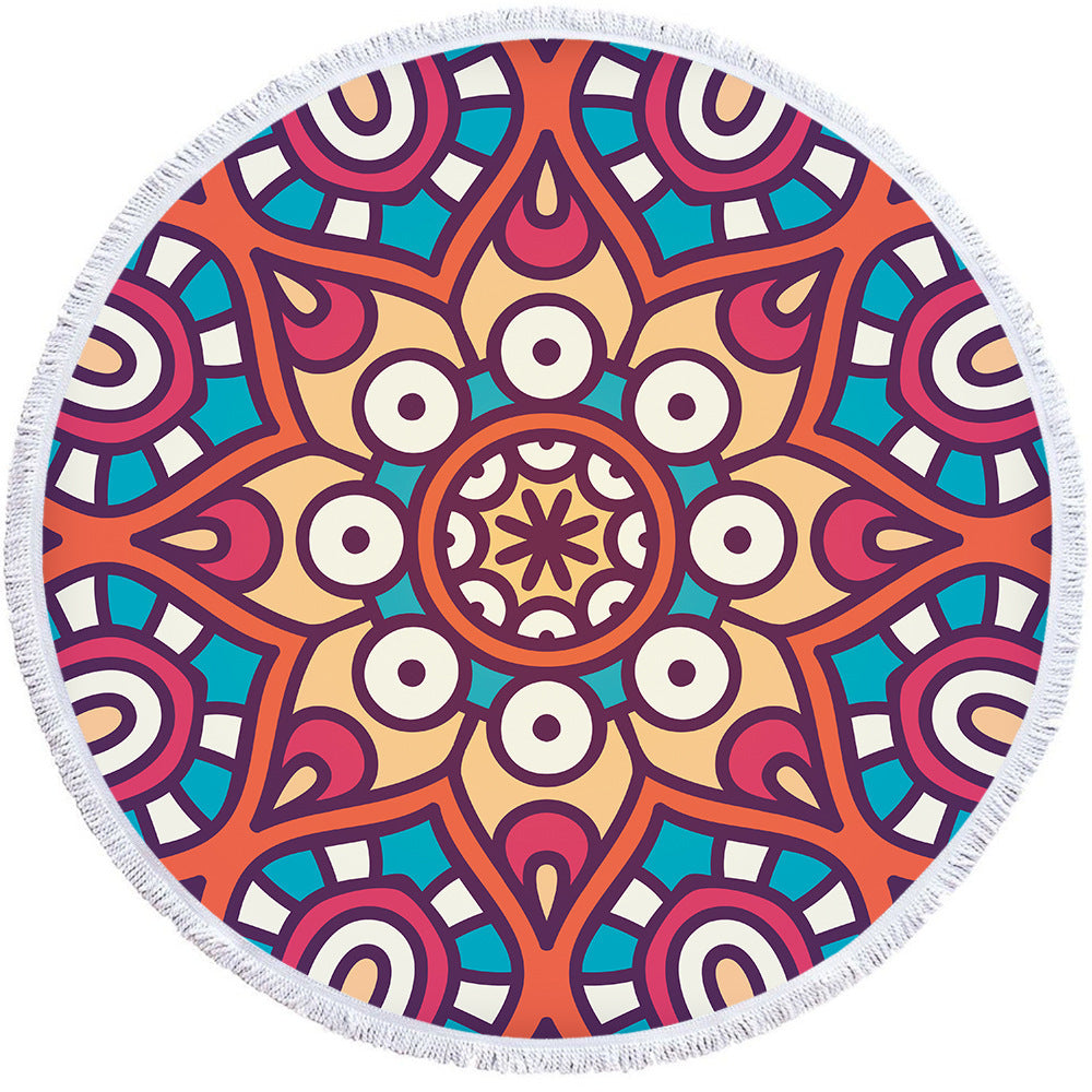 Microfiber Round Printed Beach Towel With Fringe
