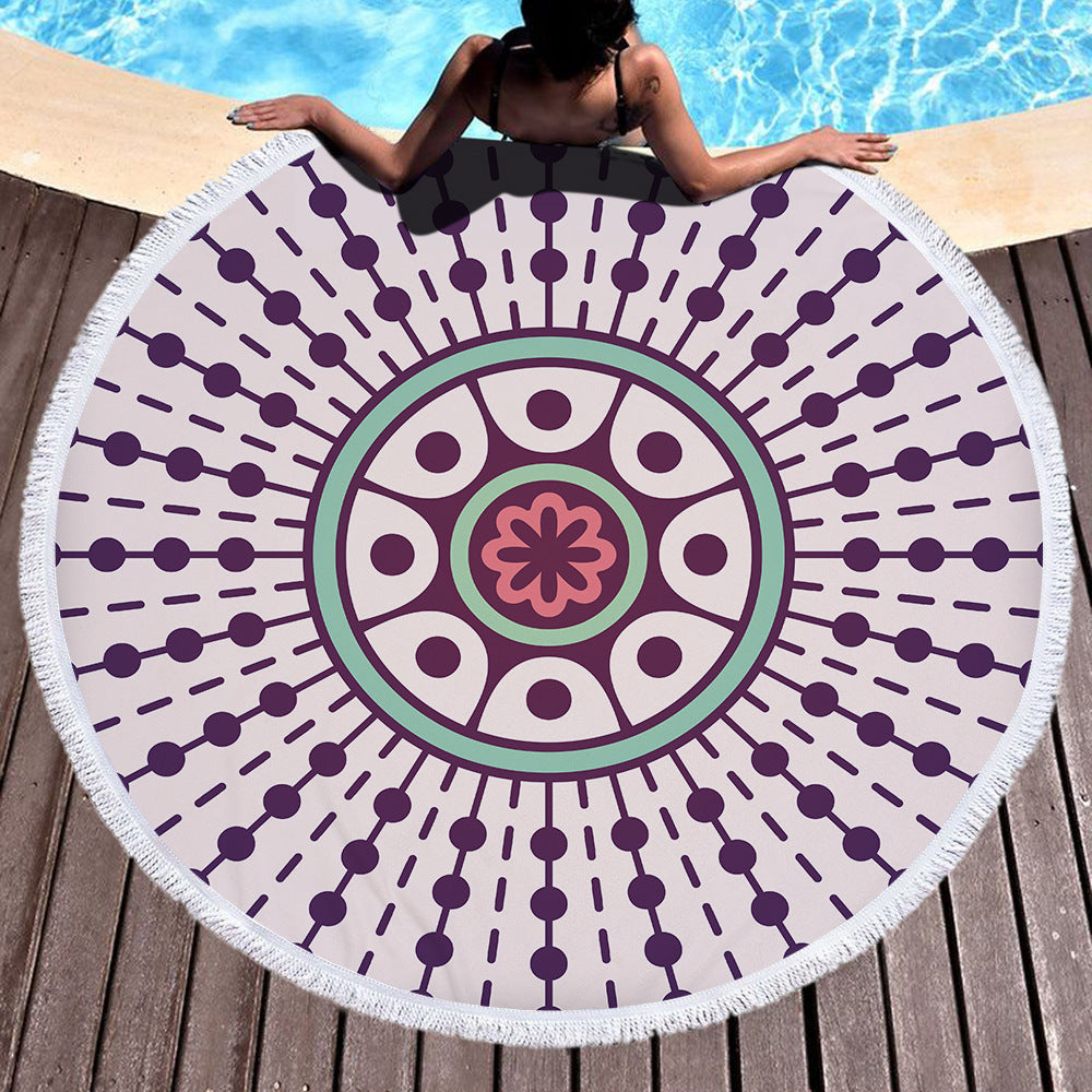 Microfiber Round Printed Beach Towel With Fringe