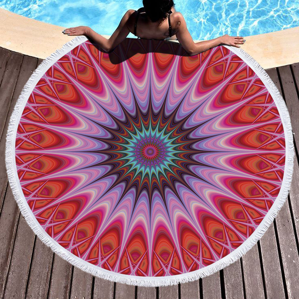 Microfiber Round Printed Beach Towel With Fringe